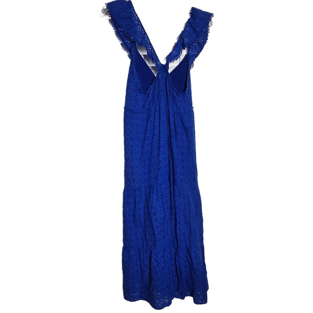 Zara Dress Womens S Blue Sleeveless Flare Tier Eyelet Plunge Vneck Babydoll Boho